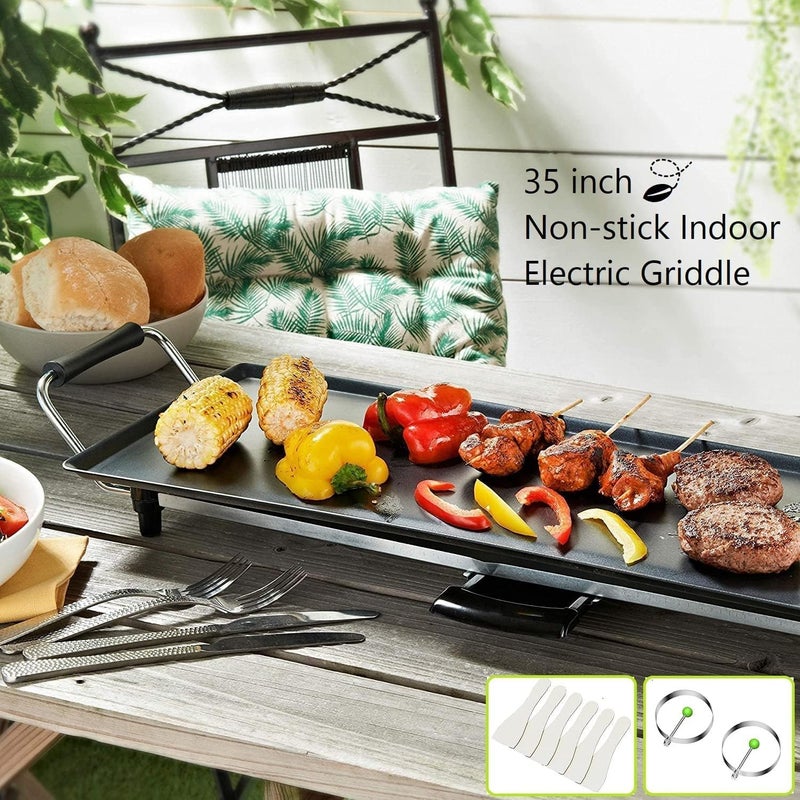 SIMOE 35'' Electric Teppanyaki Grill Griddle, BBQ Smokeless Grills, 2000W Indoor Outdoor Barbecue Griddles Table Top with Nonstick Surfaces and Adjustable 5 Temperature Setting - Image 2